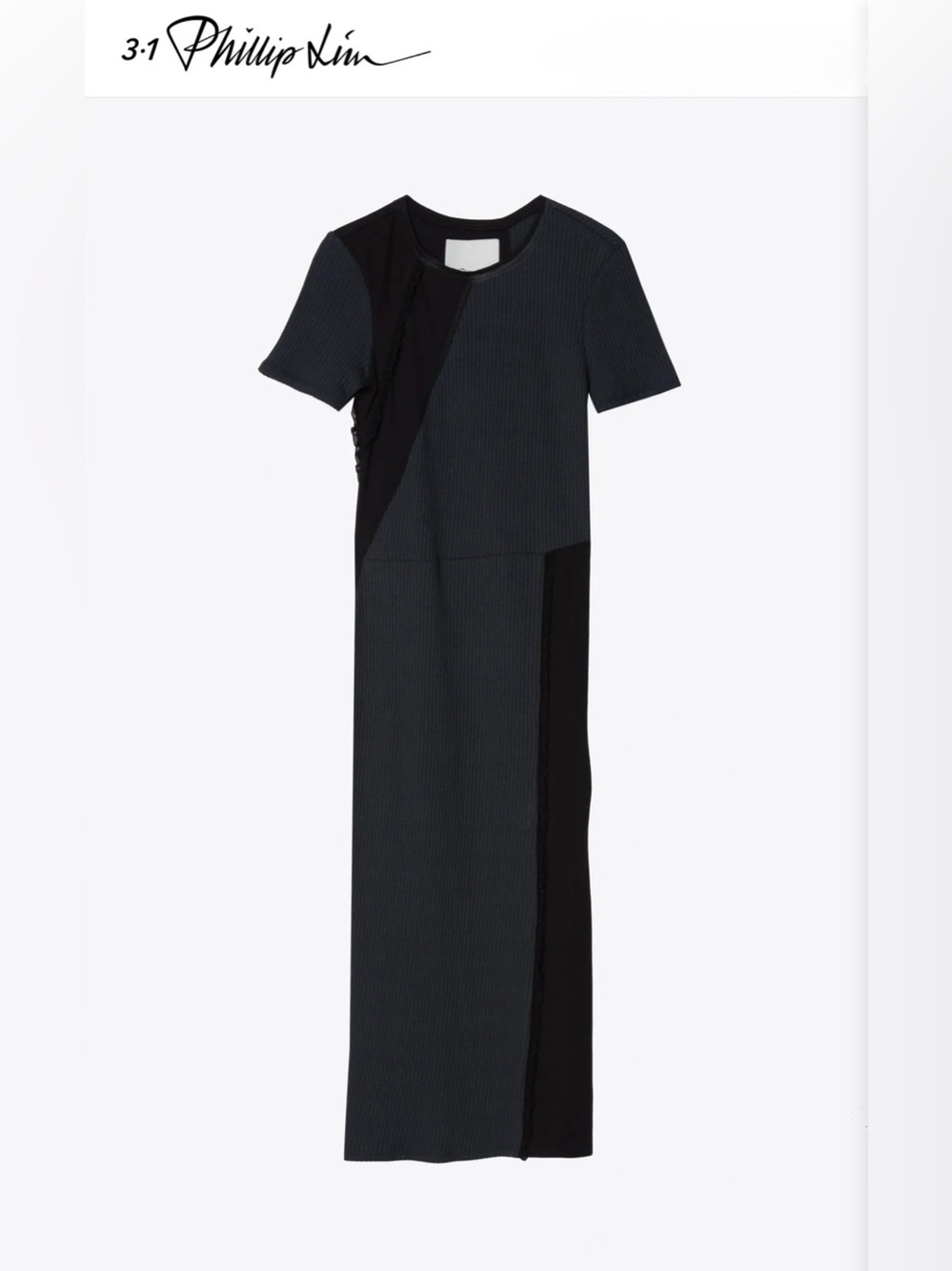 3.1 PHILLIP LIM Multi Rib Short Sleeve Combo T-Shirt Dress in Color Midnight